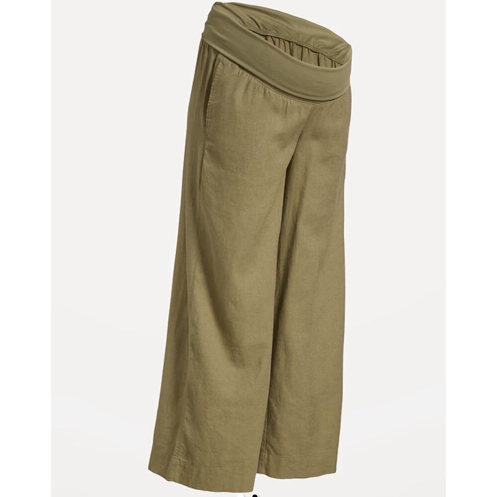 Old Navy Maternity Rollover Waist Linen-Blend Super Wide-Leg Pants Tan Sz L New